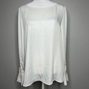 NWT Express Women's White Long Sleeve Blouse Size Medium Button Sleeve Sheer